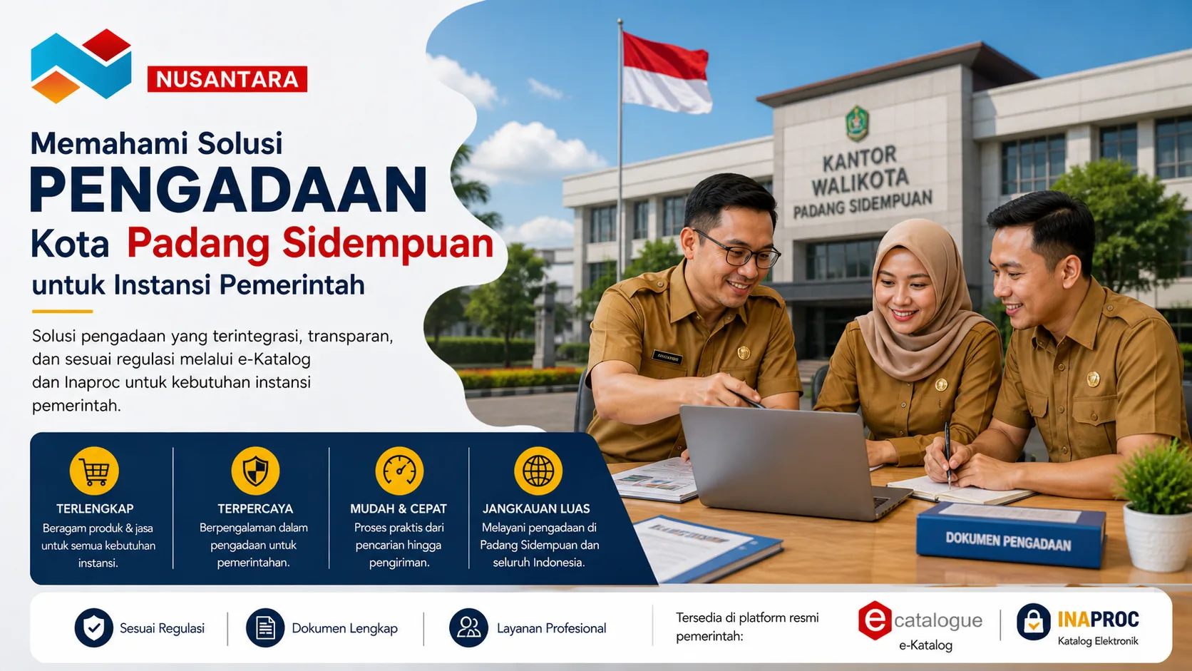 Banner solusi pengadaan Kota Padang Sidempuan dengan tim ASN bekerja di kantor pemerintahan