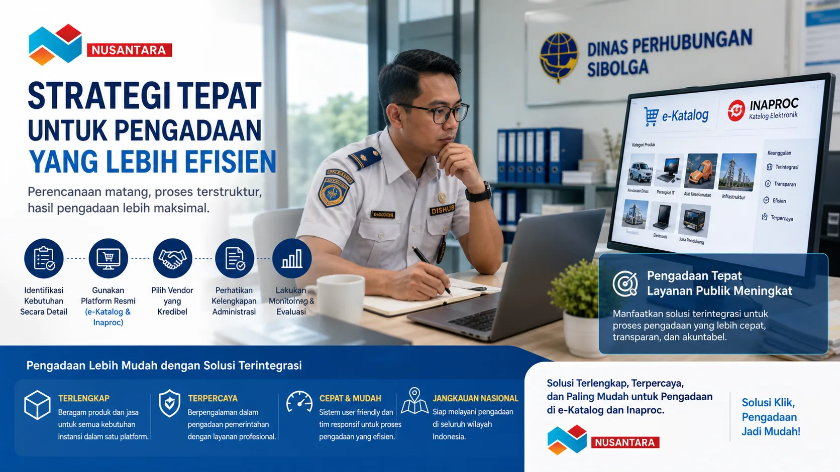 Banner pengadaan Dinas Perhubungan Sibolga dengan sistem e-Katalog dan Inaproc.