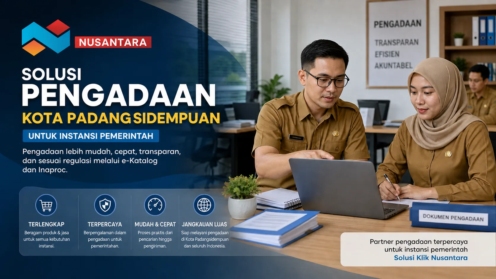 Banner solusi pengadaan Kota Padang Sidempuan dengan tim ASN bekerja di kantor pemerintahan