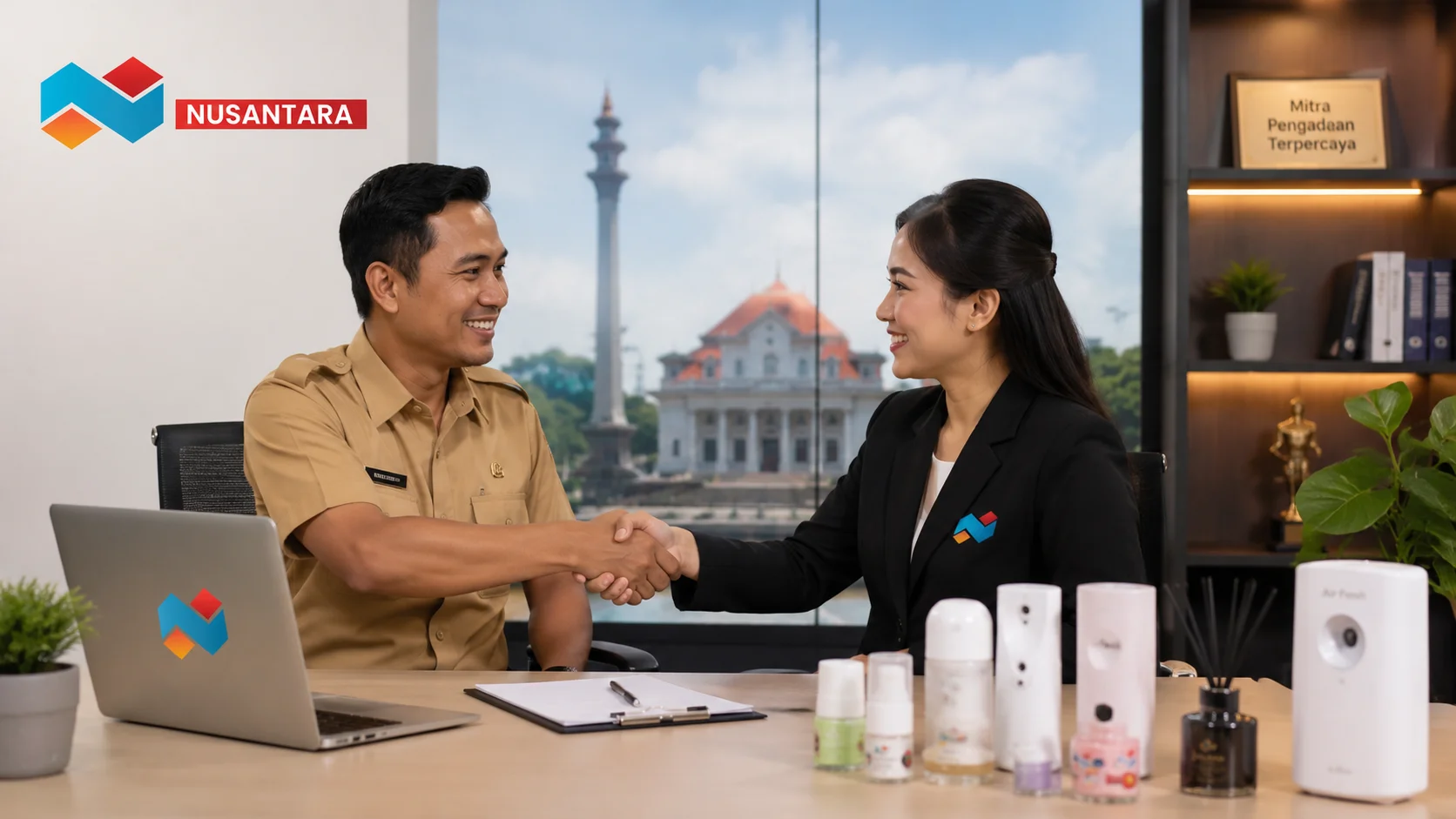 Perwakilan instansi pemerintah dan Solusi Klik Nusantara melakukan kerja sama pengadaan melalui INAPROC Kota Tegal untuk memenuhi kebutuhan pengharum ruangan fasilitas publik.