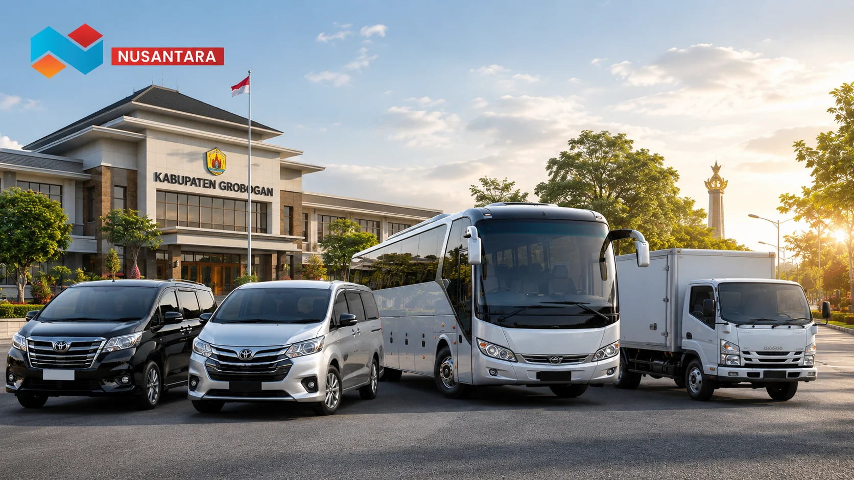 Ilustrasi berbagai armada transportasi yang mendukung kebutuhan operasional instansi melalui pengadaan jasa sewa transportasi yang terencana dan efisien.