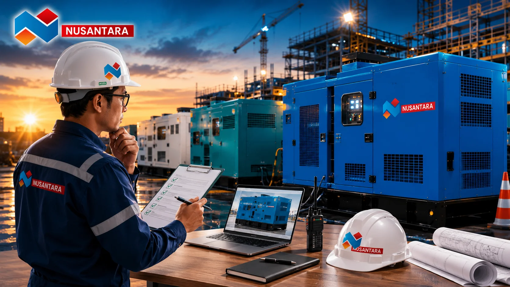 Teknisi melakukan pemeriksaan generator set sebelum digunakan untuk memastikan unit sesuai kebutuhan proyek dan siap beroperasi.