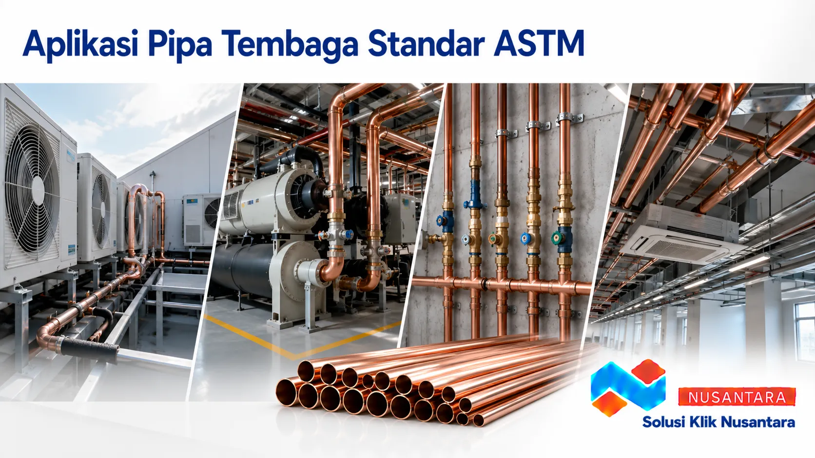 Pipa tembaga standar ASTM untuk berbagai aplikasi HVAC, refrigerasi, instalasi air, distribusi gas, dan sistem industri.