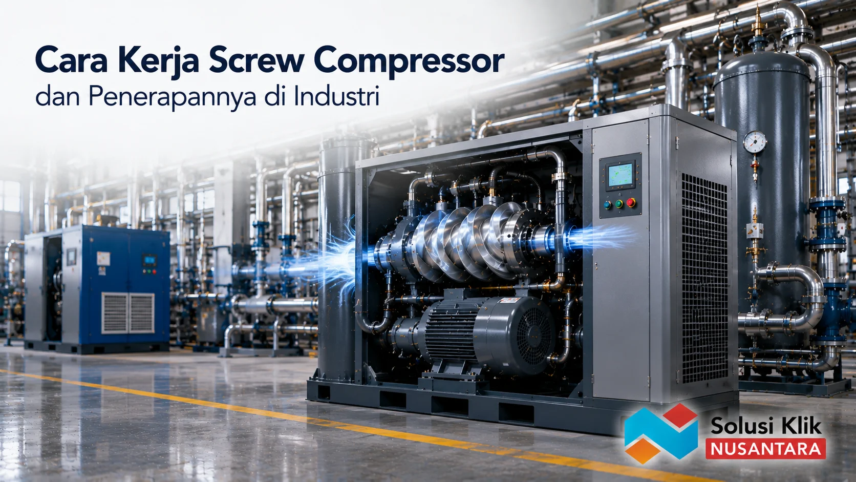 Screw compressor industri dengan sistem kompresi udara yang stabil untuk kebutuhan operasional berkelanjutan
