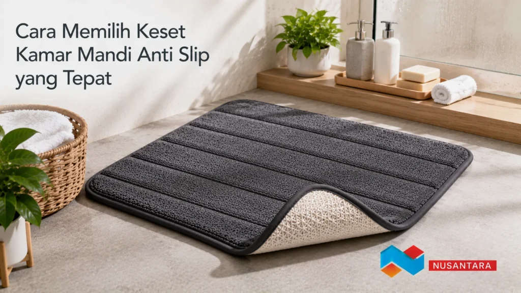 Keset kamar mandi anti-slip premium dengan alas karet untuk keamanan dan kenyamanan di kamar mandi modern.