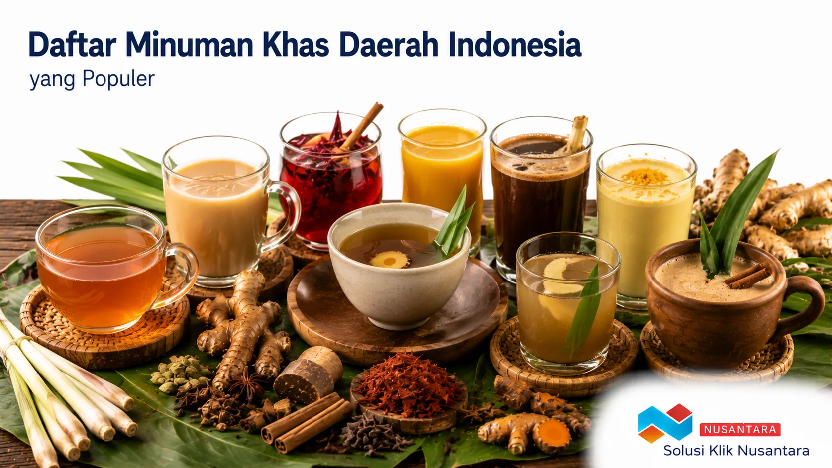 Aneka minuman khas daerah Indonesia seperti wedang jahe, bandrek, bajigur, bir pletok, dan kunyit asam yang populer dengan cita rasa rempah khas Nusantara.