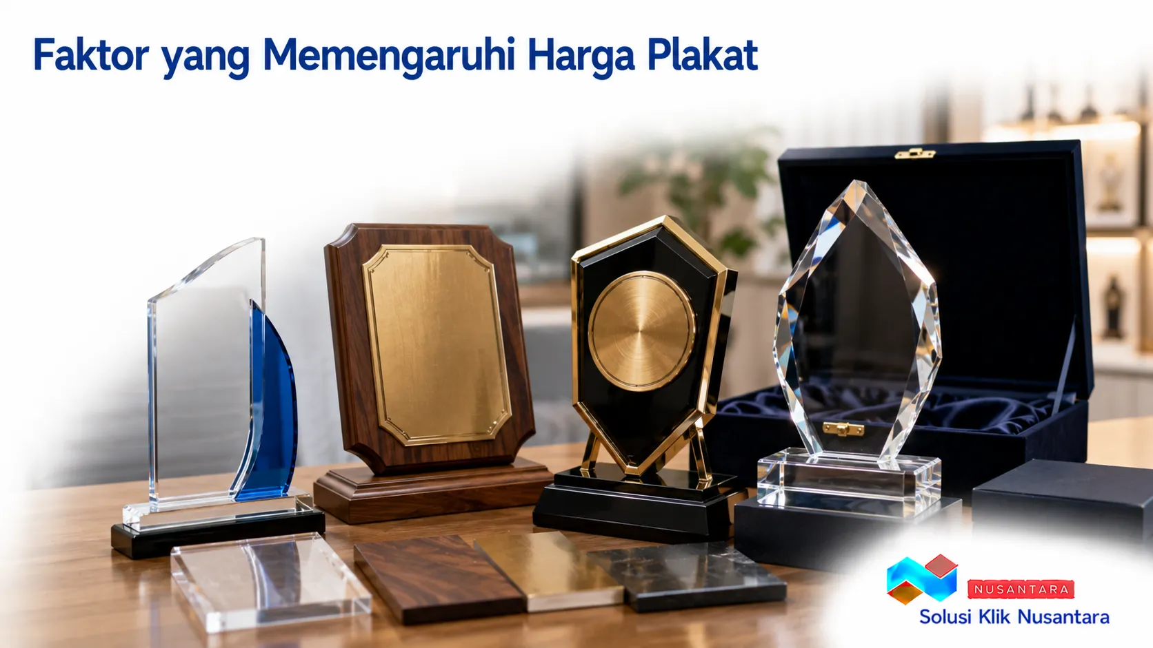 Perbandingan material plakat yang memengaruhi harga sesuai kebutuhan acara.