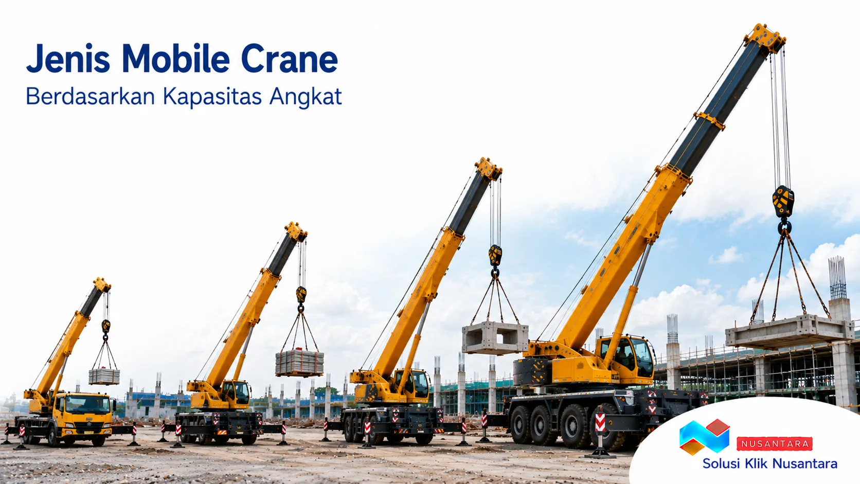 Jenis mobile crane berdasarkan kapasitas angkat untuk berbagai kebutuhan proyek konstruksi.