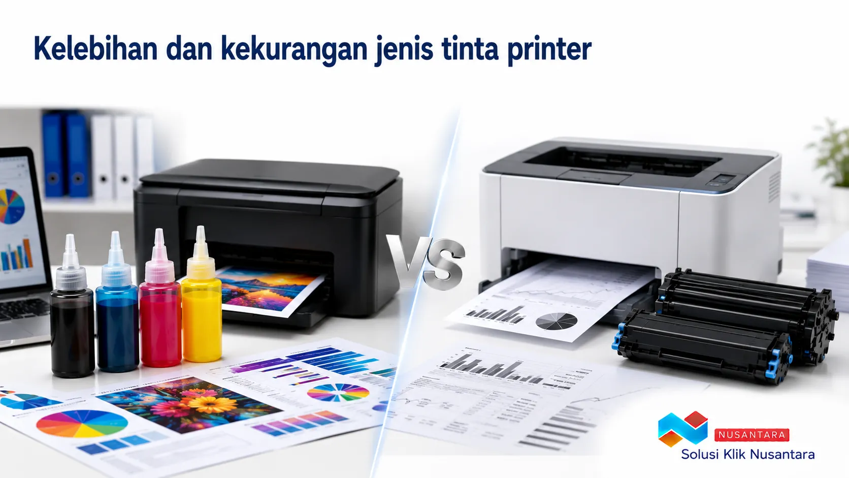 Perbandingan tinta printer inkjet dan laserjet untuk mendukung kebutuhan cetak kantor dan pengadaan.