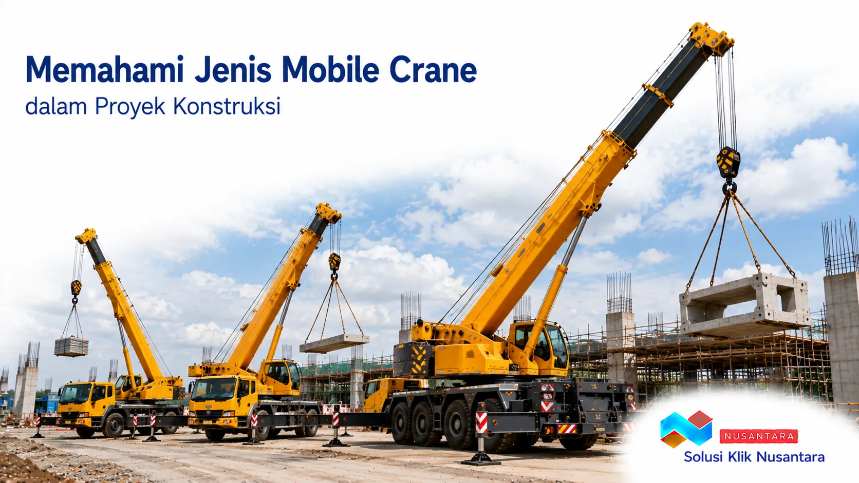 Jenis mobile crane dalam proyek konstruksi untuk pengangkatan material sesuai kebutuhan pekerjaan.