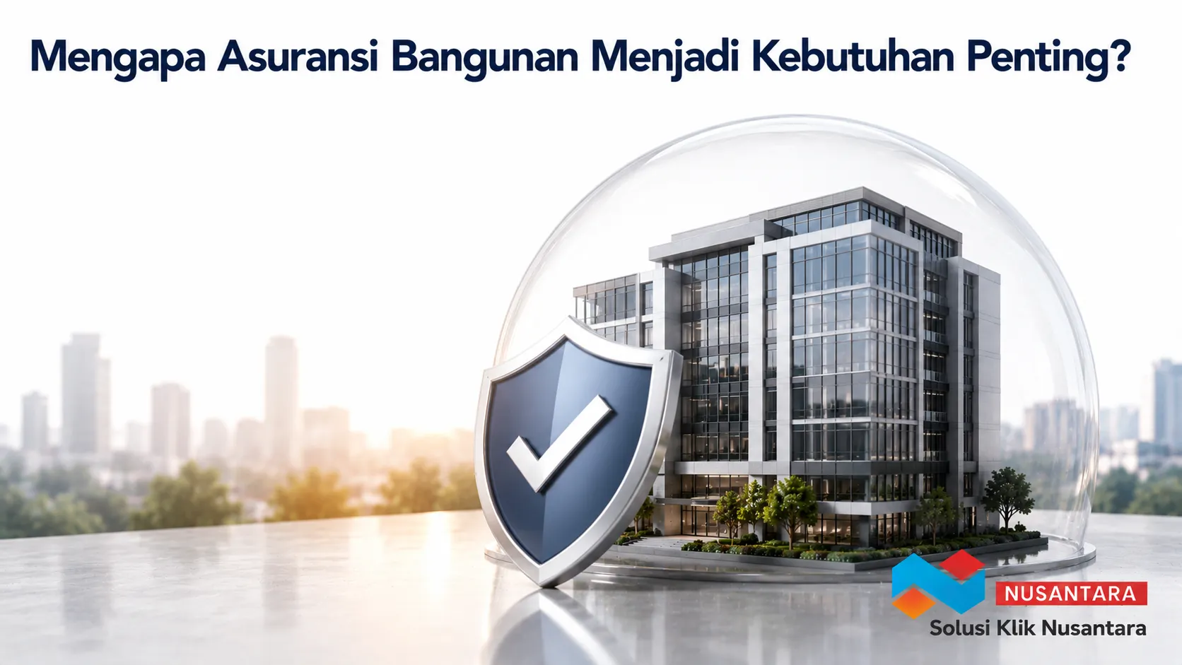 Ilustrasi gedung modern yang terlindungi sebagai simbol pentingnya asuransi bangunan untuk menjaga aset bernilai tinggi.