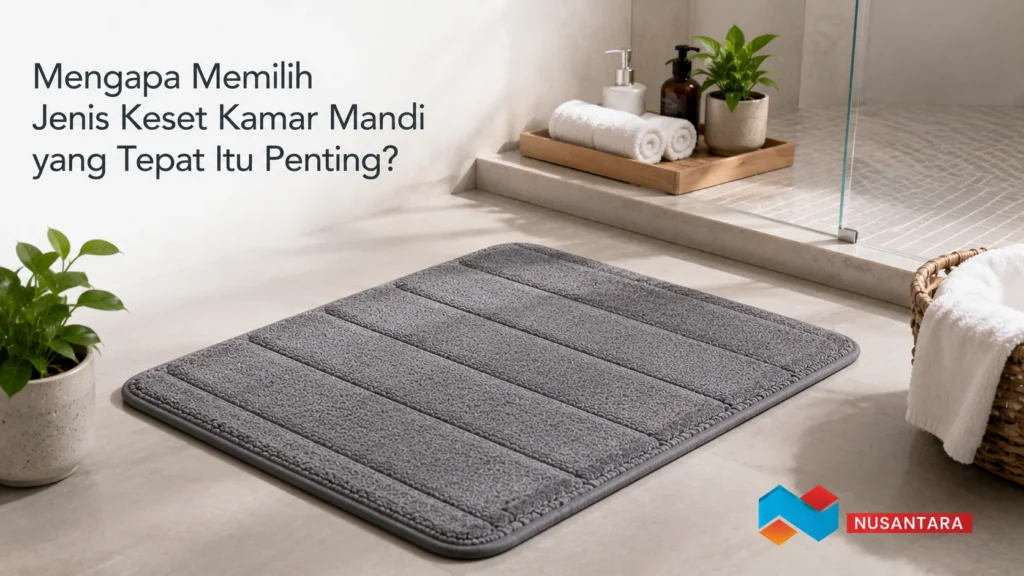 Keset kamar mandi abu-abu berkualitas di kamar mandi modern yang bersih dan aman.