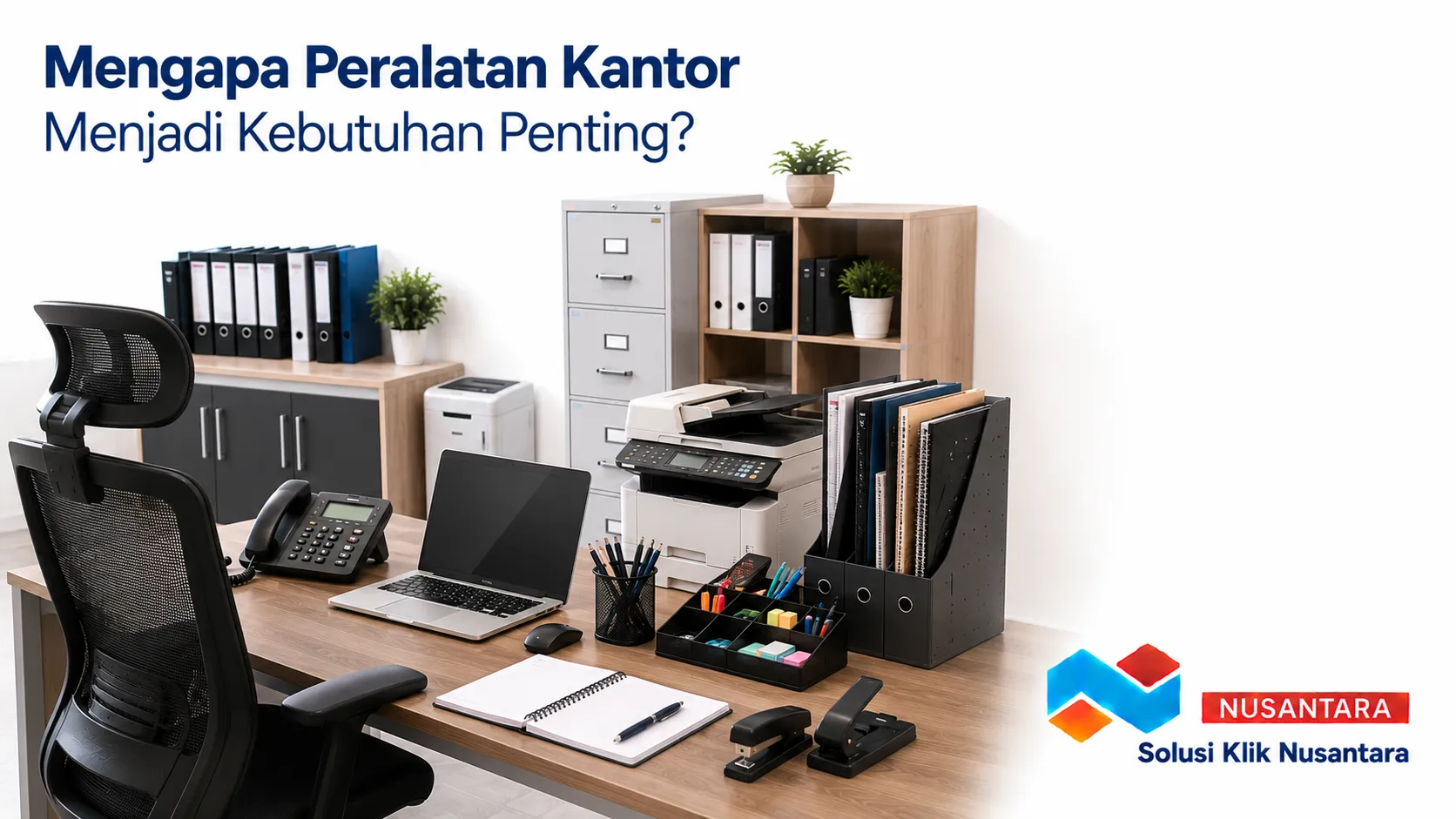Peralatan kantor lengkap untuk mendukung kebutuhan administrasi dan operasional kerja.