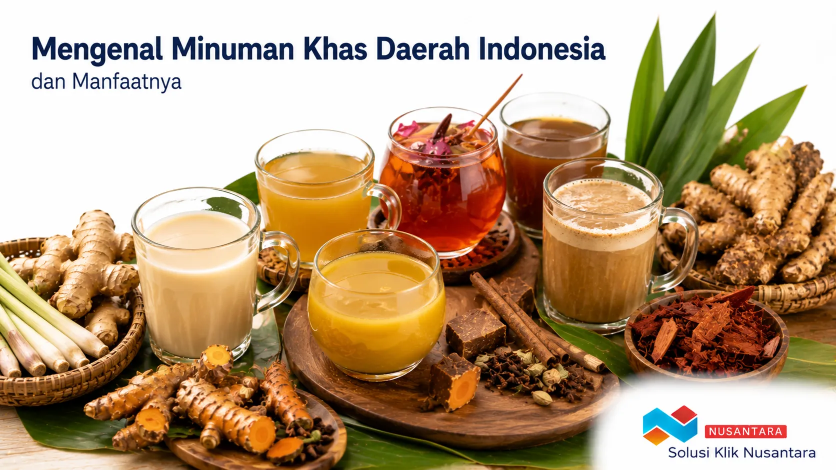 Aneka minuman khas daerah Indonesia berbahan rempah alami seperti wedang jahe, bandrek, bajigur, dan kunyit asam yang mencerminkan kekayaan kuliner Nusantara.