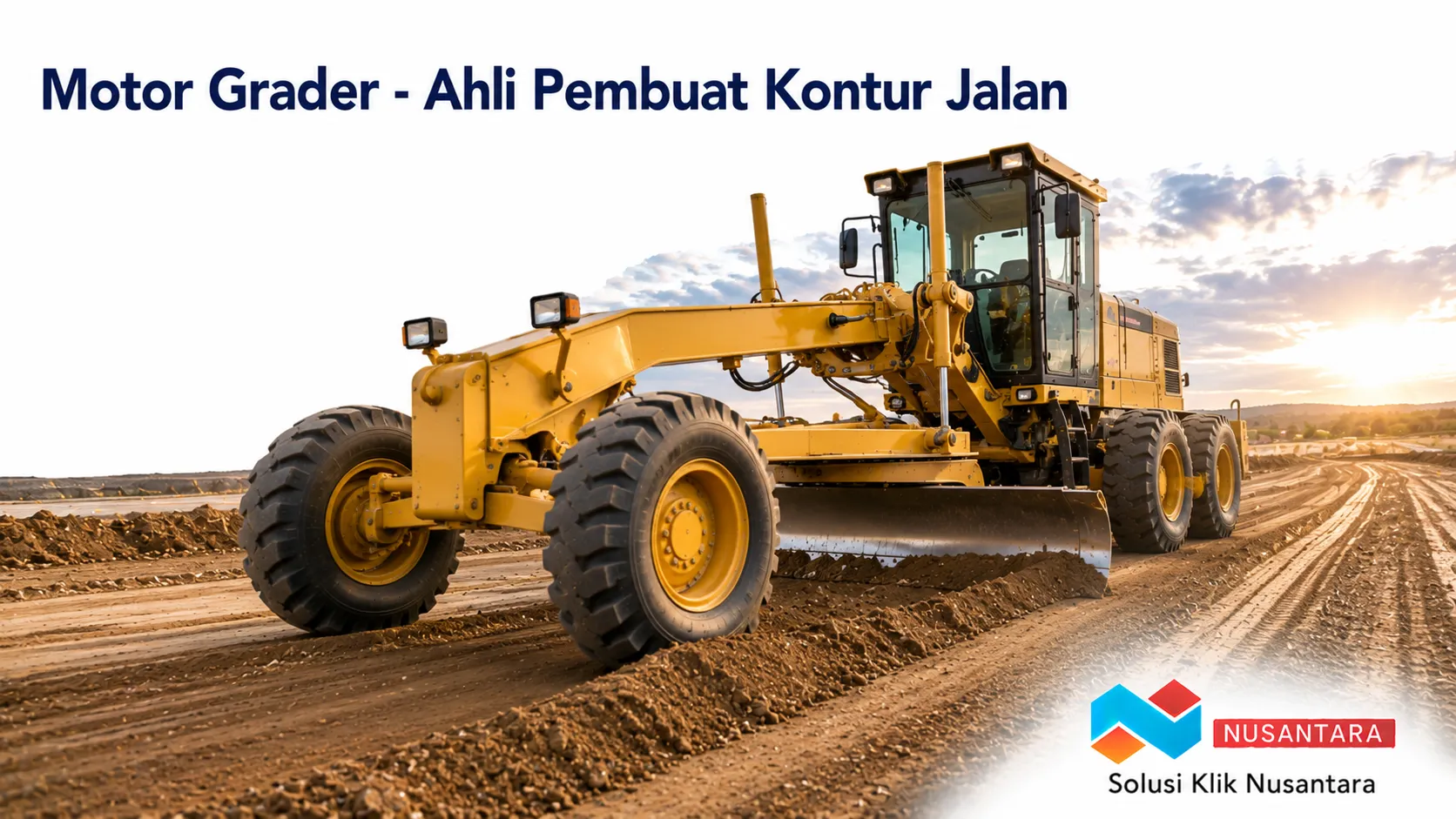 Motor grader meratakan permukaan jalan untuk membentuk kontur yang presisi pada proyek pembangunan infrastruktur.