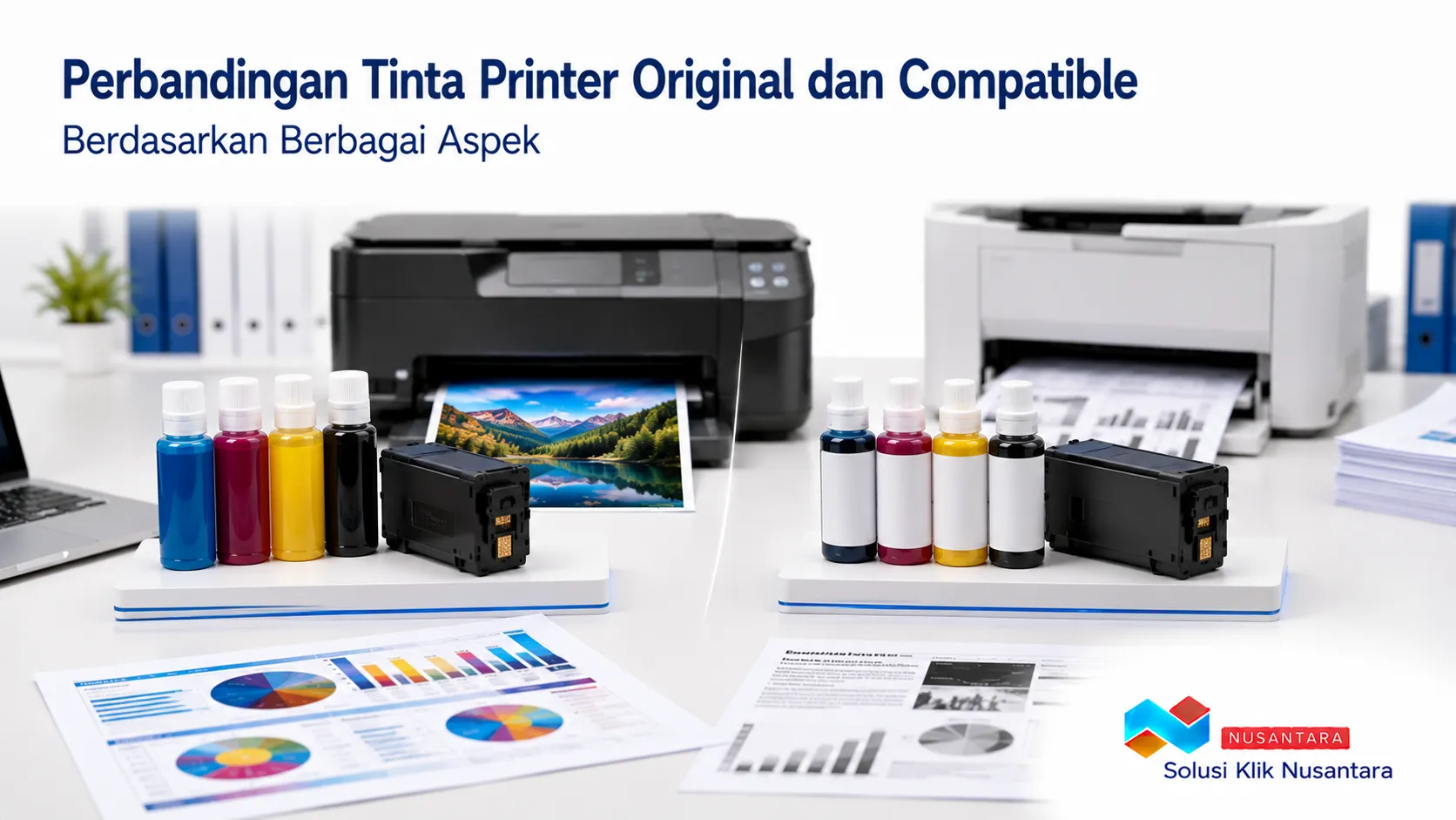 Perbandingan tinta printer original dan compatible berdasarkan kualitas, harga, dan kompatibilitas.