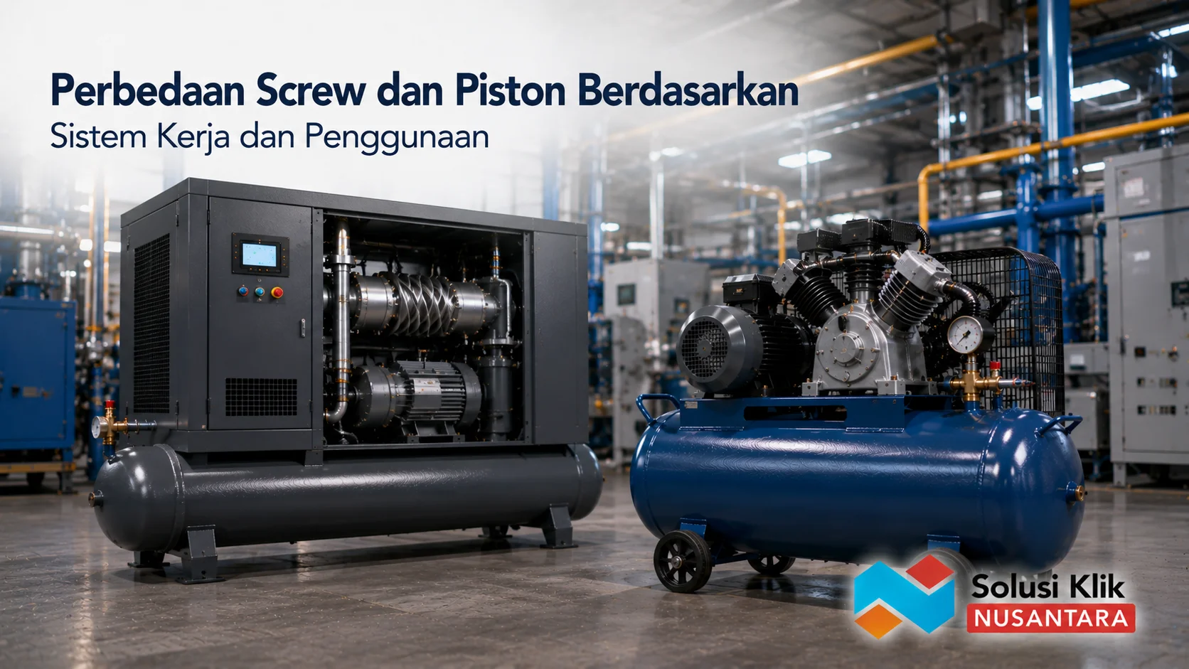 Perbandingan screw compressor dan piston compressor berdasarkan sistem kerja dan kebutuhan operasional