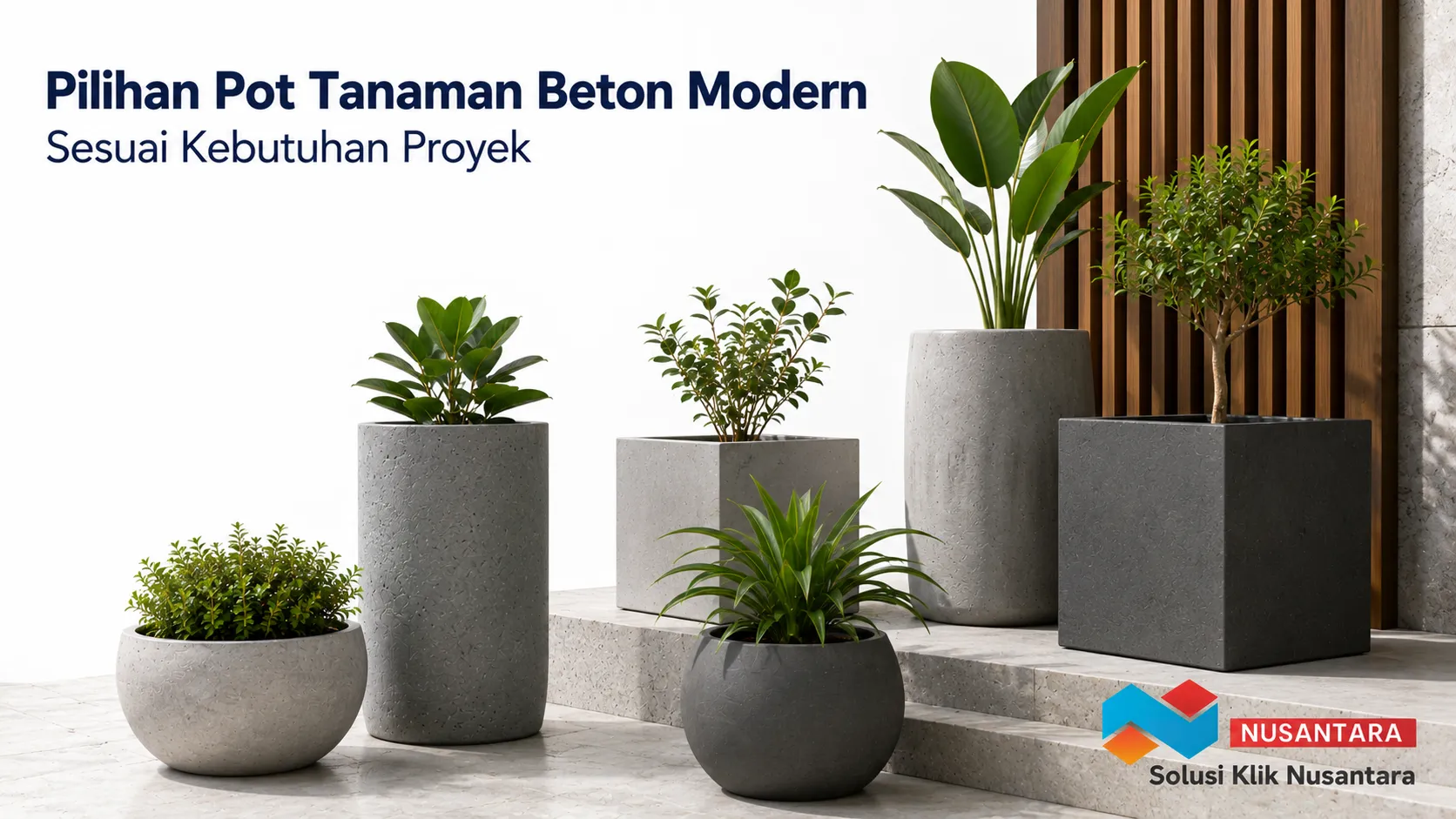 Pot tanaman beton modern dengan berbagai bentuk dan ukuran untuk mendukung kebutuhan proyek lanskap dan ruang publik.