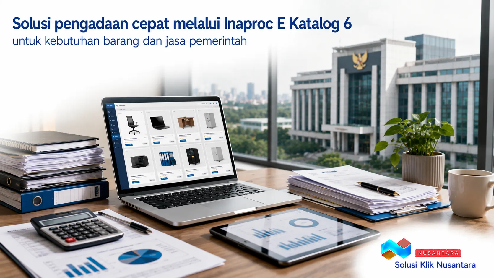 Ilustrasi proses pengadaan cepat melalui Inaproc E Katalog 6 untuk kebutuhan barang dan jasa pemerintah.