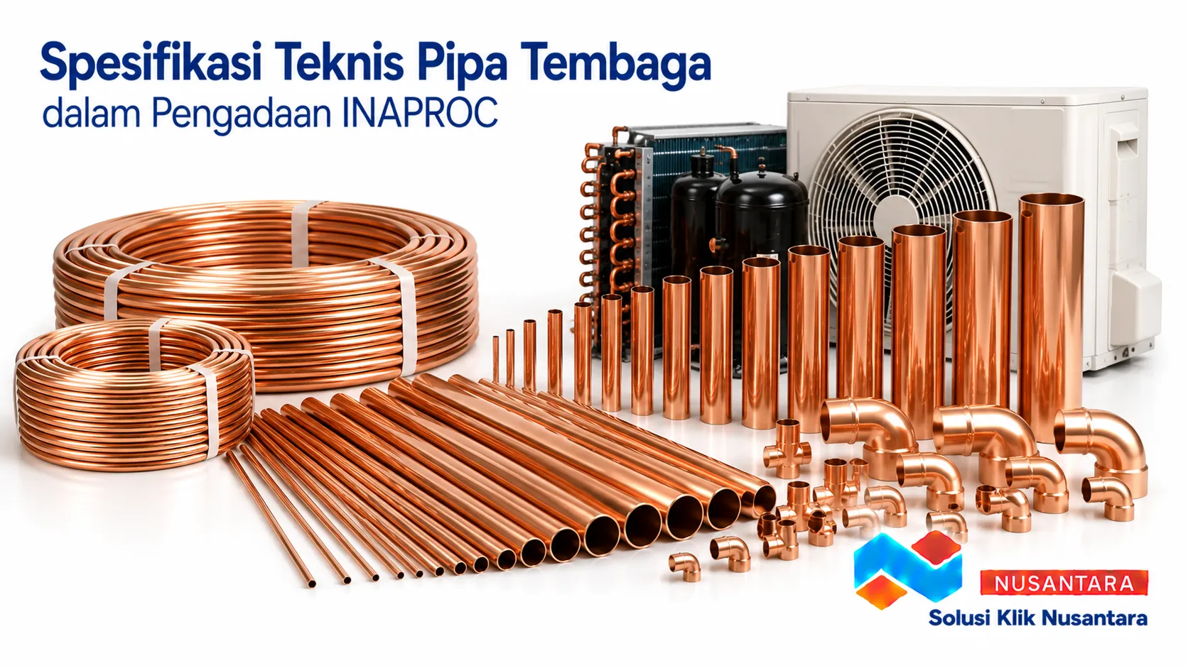 Pipa tembaga dengan berbagai ukuran dan spesifikasi teknis untuk kebutuhan HVAC, refrigerasi, AC sentral, serta instalasi industri melalui pengadaan INAPROC.