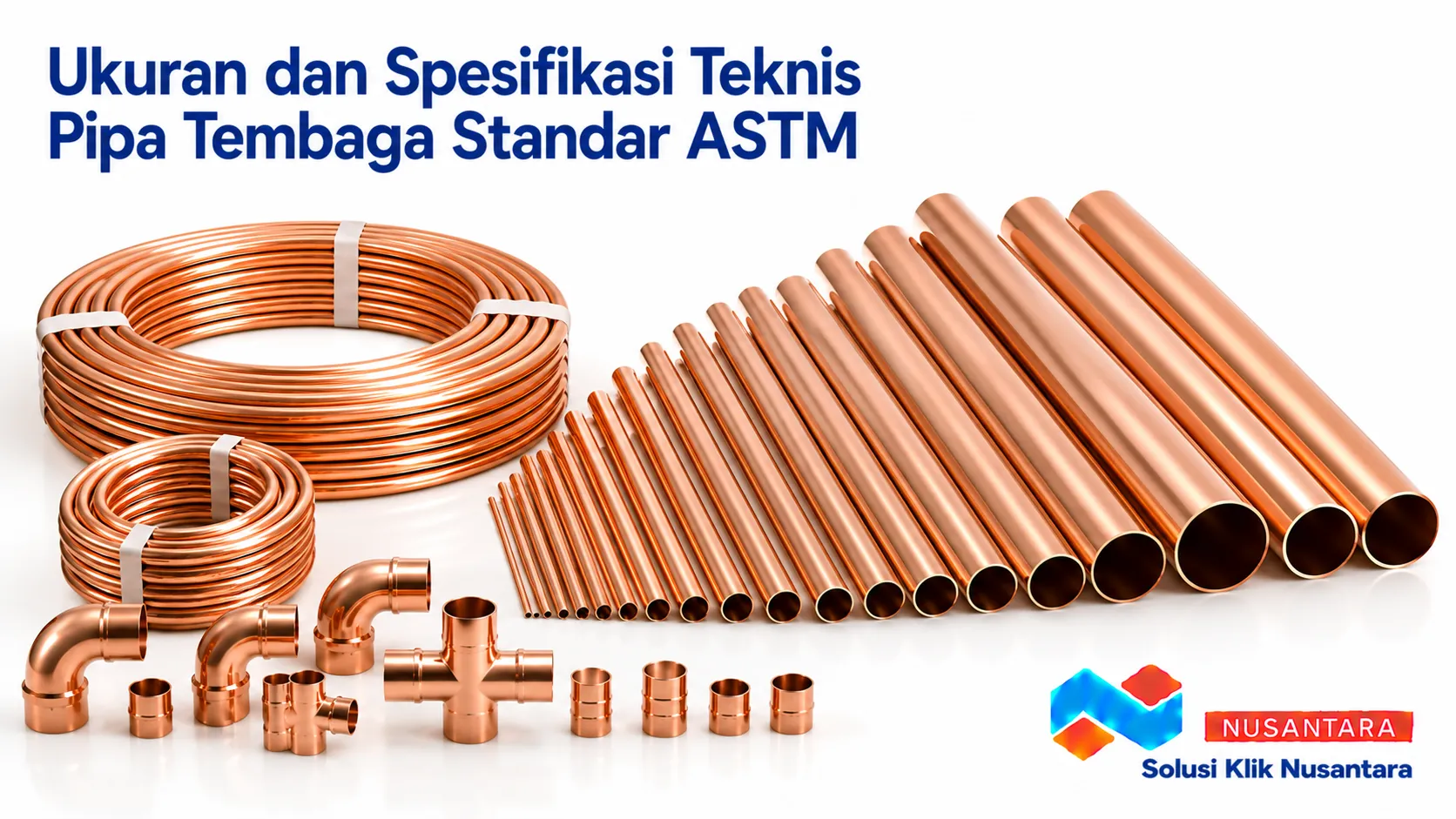 Pipa tembaga standar ASTM tersedia dalam berbagai ukuran dan spesifikasi teknis untuk kebutuhan HVAC, refrigerasi, instalasi air, gas, dan aplikasi industri.