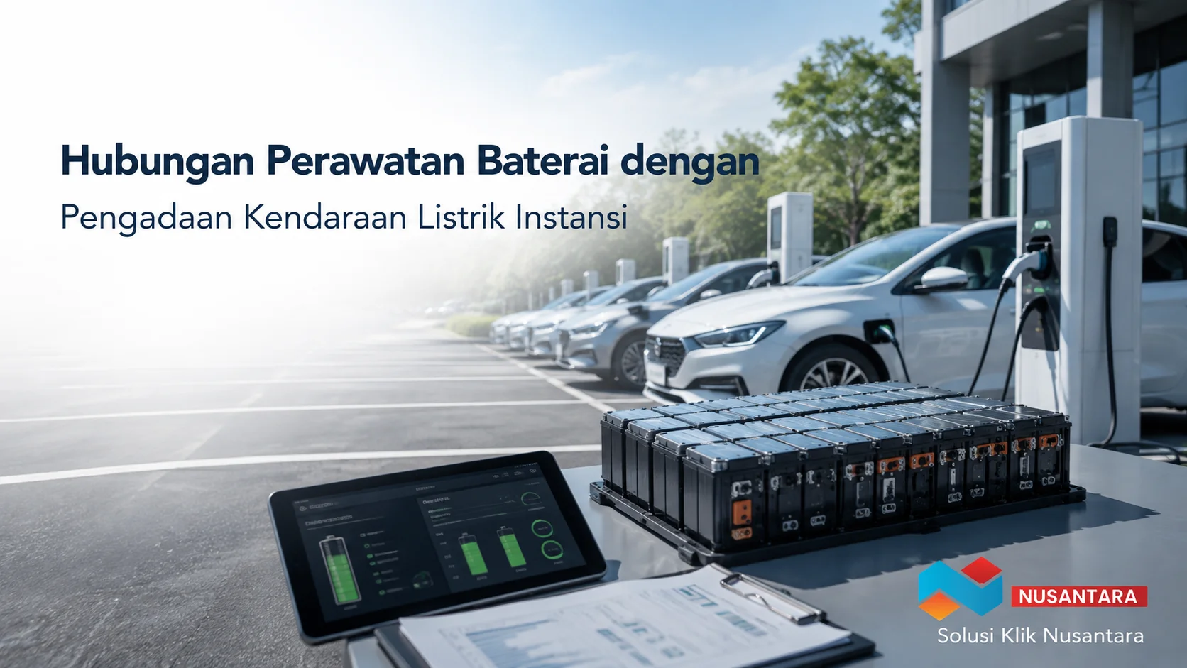 Baterai dan fasilitas pengisian kendaraan listrik untuk kebutuhan instansi.