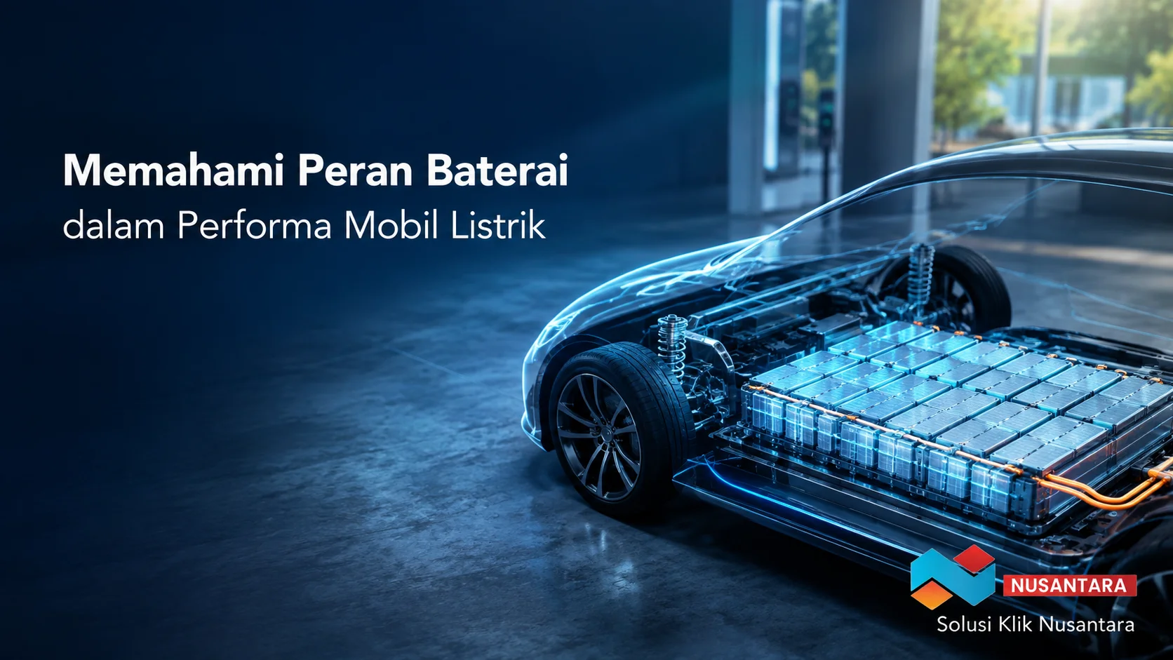 Baterai mobil listrik sebagai sumber energi untuk mendukung performa kendaraan.