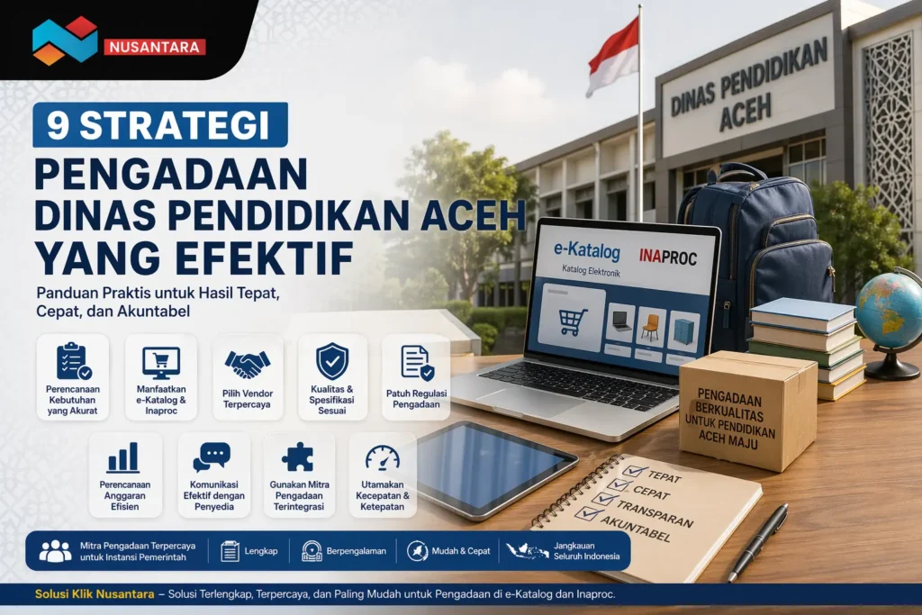 Ilustrasi pengadaan Dinas Pendidikan Aceh yang efektif melalui e-Katalog dan Inaproc untuk mendukung sarana pendidikan yang tepat, cepat, dan akuntabel.