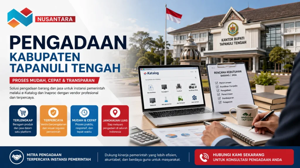 Banner promosi pengadaan Kabupaten Tapanuli Tengah dengan logo Nusantara.