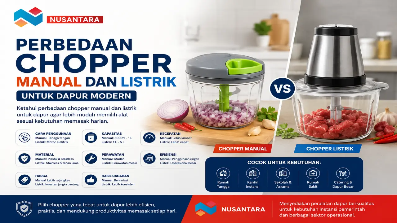 perbedaan chopper manual dan listrik untuk dapur modern dan operasional instansi oleh PT Solusi Kllik Nusantara