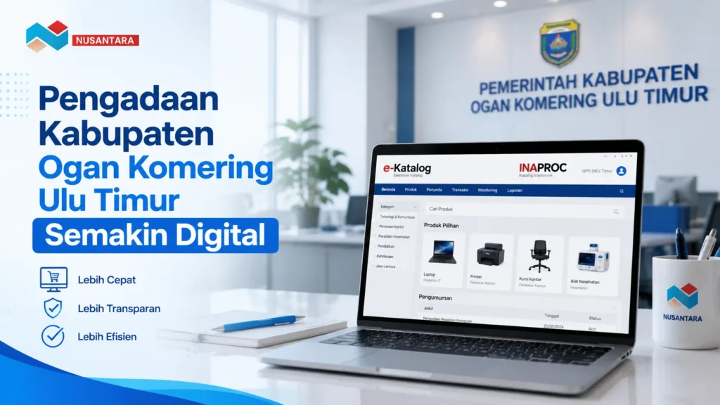 Ilustrasi digitalisasi pengadaan barang dan jasa di Kabupaten Ogan Komering Ulu Timur melalui platform e-Katalog.