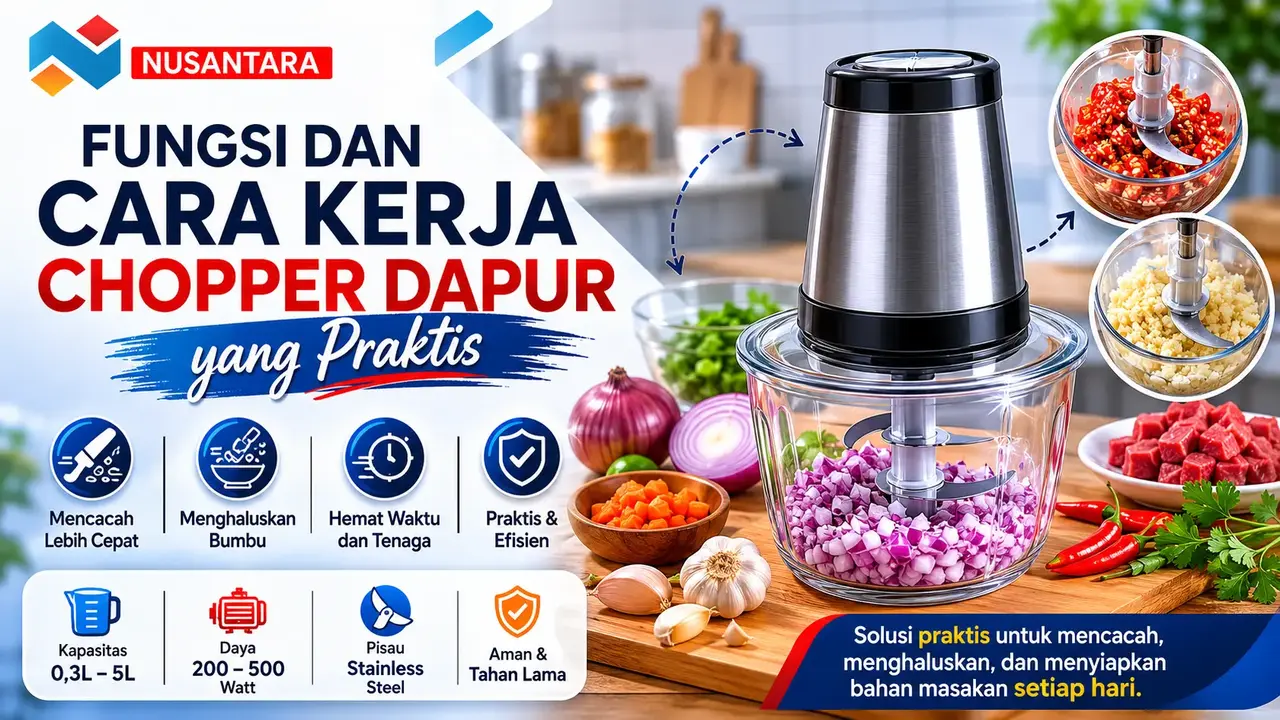 fungsi dan cara kerja chopper dapur modern untuk mencacah dan menghaluskan bahan makanan oleh PT Solusi Kllik Nusantara