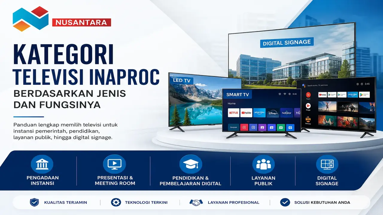 Kategori televisi Inaproc berdasarkan jenis dan fungsinya untuk pengadaan instansi pemerintah dan digital signage
