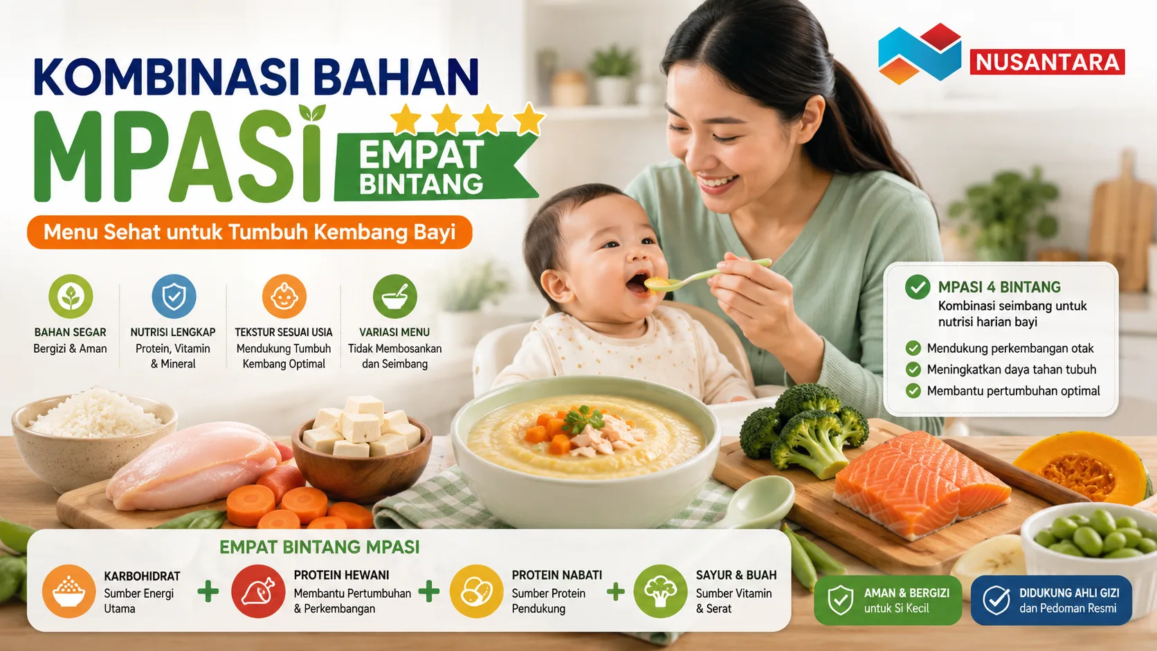 Kombinasi bahan MPASI empat bintang sehat untuk tumbuh kembang bayi