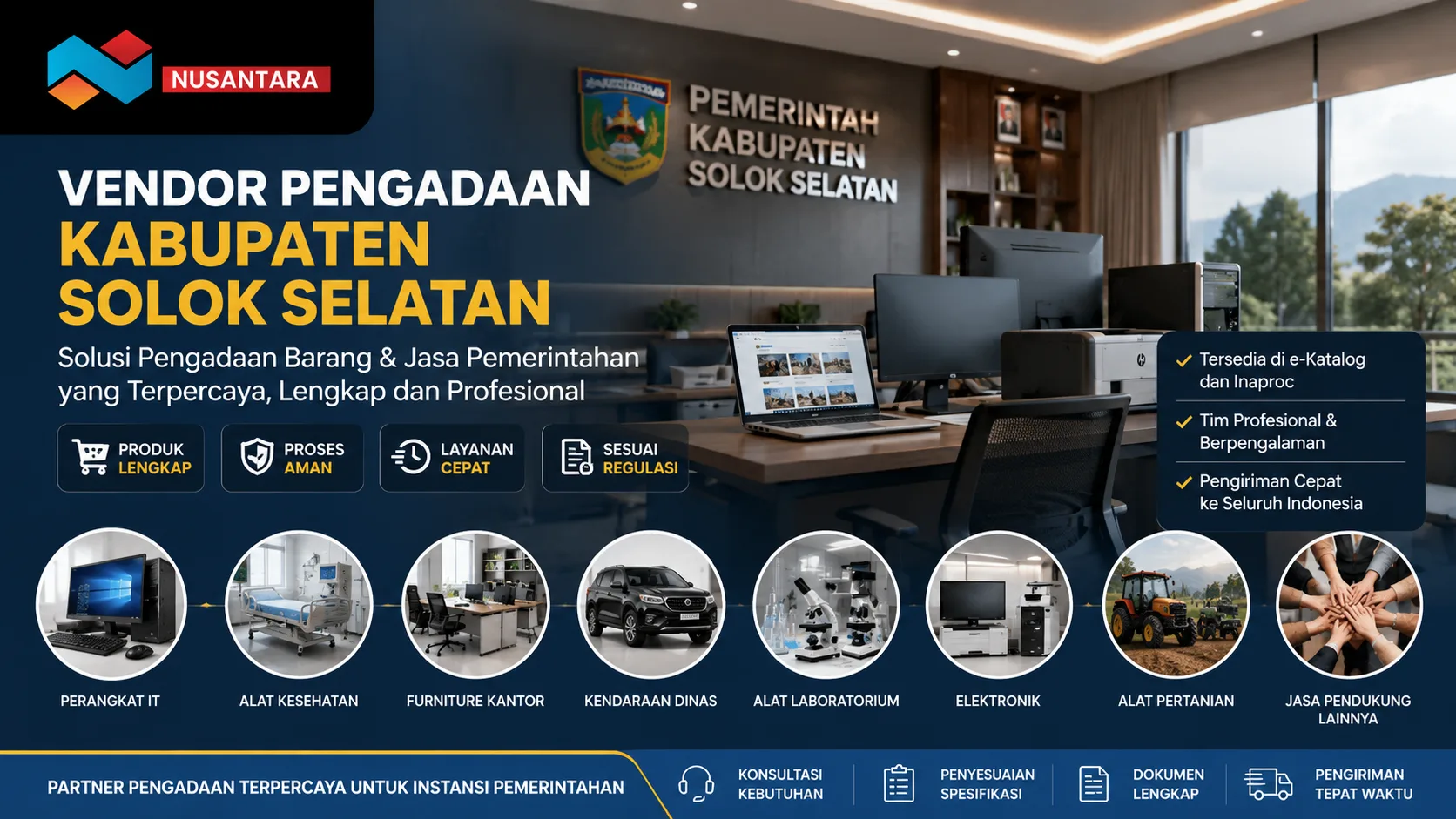 Vendor pengadaan barang dan jasa untuk instansi pemerintahan di Kabupaten Solok Selatan melalui sistem e-Katalog.