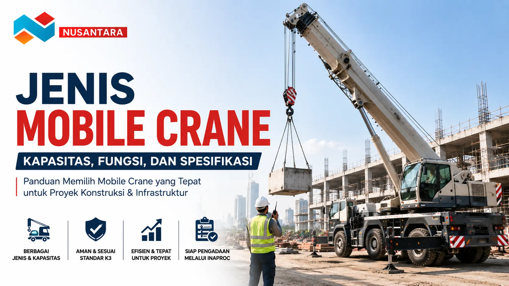 Jenis Mobile Crane berdasarkan kapasitas, fungsi, dan spesifikasi untuk proyek konstruksi dan infrastruktur.