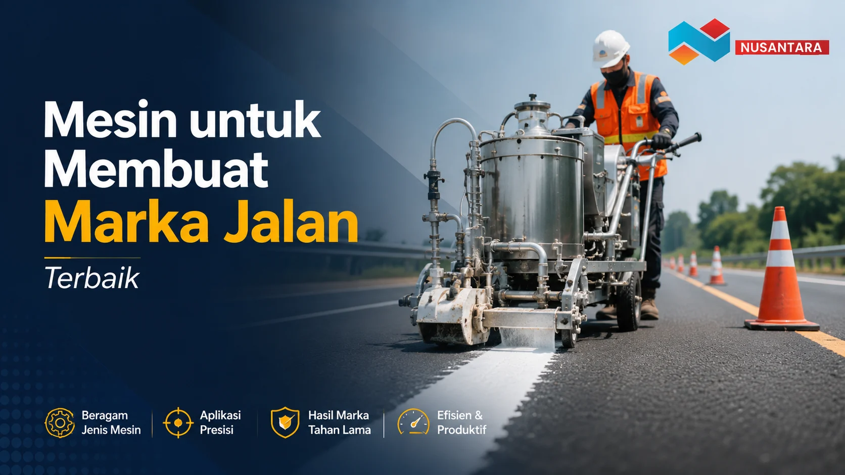 Mesin untuk membuat marka jalan thermoplastic yang digunakan pada proyek konstruksi jalan untuk menghasilkan garis marka yang presisi, rapi, dan tahan lama.
