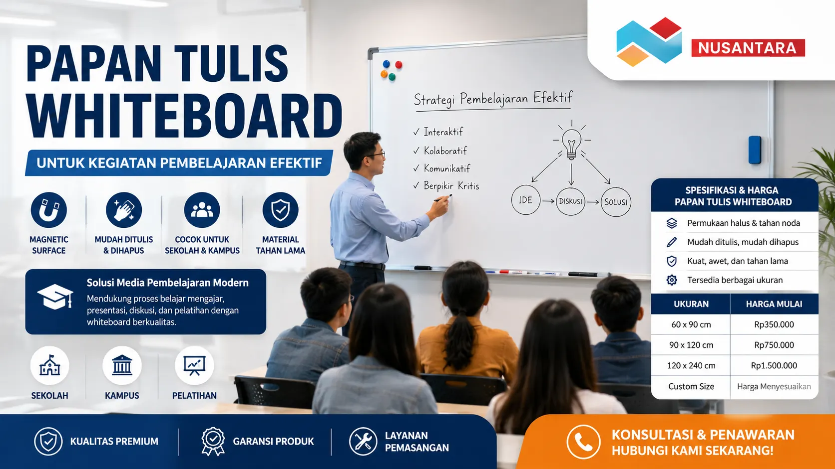 Papan Tulis Whiteboard untuk kegiatan pembelajaran efektif di sekolah dan perguruan tinggi