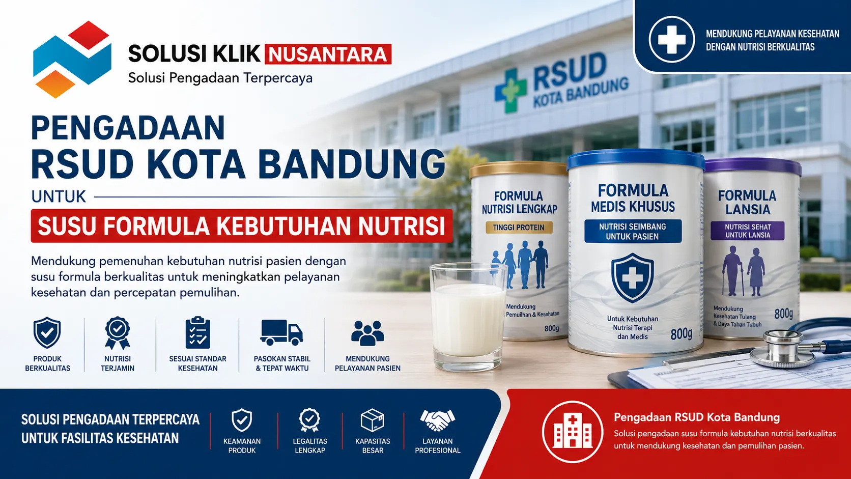 Pengadaan RSUD Kota Bandung untuk susu formula kebutuhan nutrisi dengan dukungan penyedia Solusi Klik Nusantara guna memenuhi kebutuhan gizi pasien, layanan kesehatan, dan program pemulihan nutrisi di rumah sakit