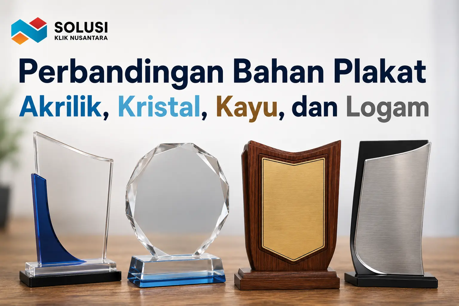 Perbandingan bahan plakat akrilik, kristal, kayu, dan logam untuk kebutuhan penghargaan dan acara resmi
