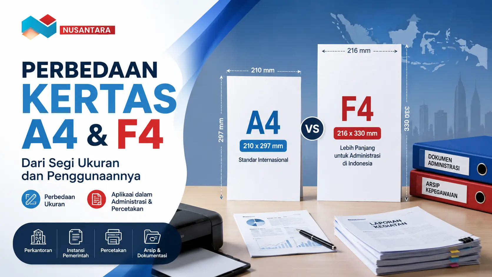 Perbedaan Kertas A4 dan F4 dari segi ukuran dan penggunaannya untuk kebutuhan administrasi dan dokumen perkantoran