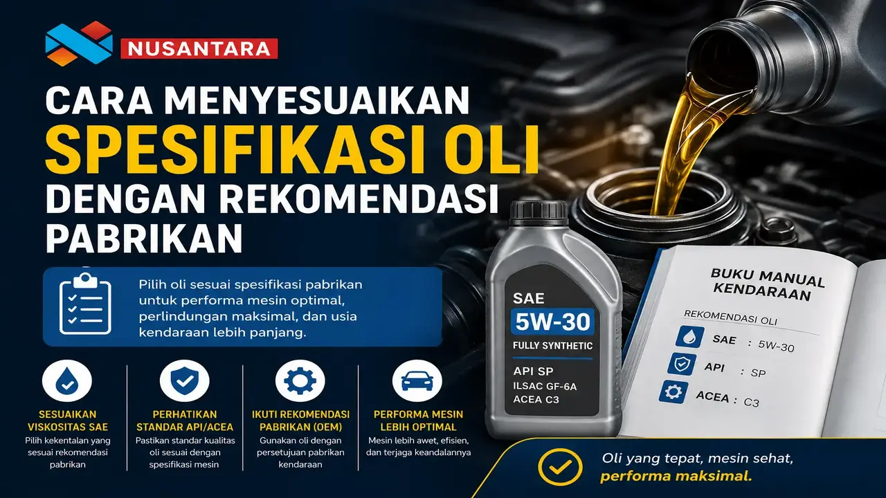 Cara menyesuaikan spesifikasi oli mesin sesuai rekomendasi pabrikan kendaraan untuk menjaga performa dan perlindungan mesin.